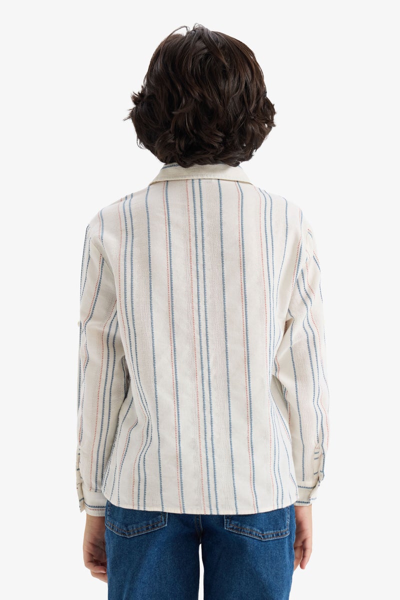 DeFacto Beige Boy Boy Oversize Polo Collar Striped Shirt Casual - Image 5